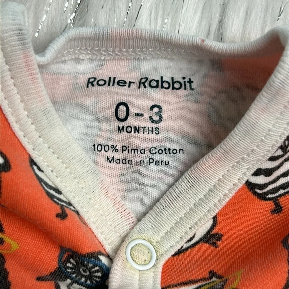 Roller Rabbit 0-3 months Orange Owl Snap Button Footie Pajama Onesie